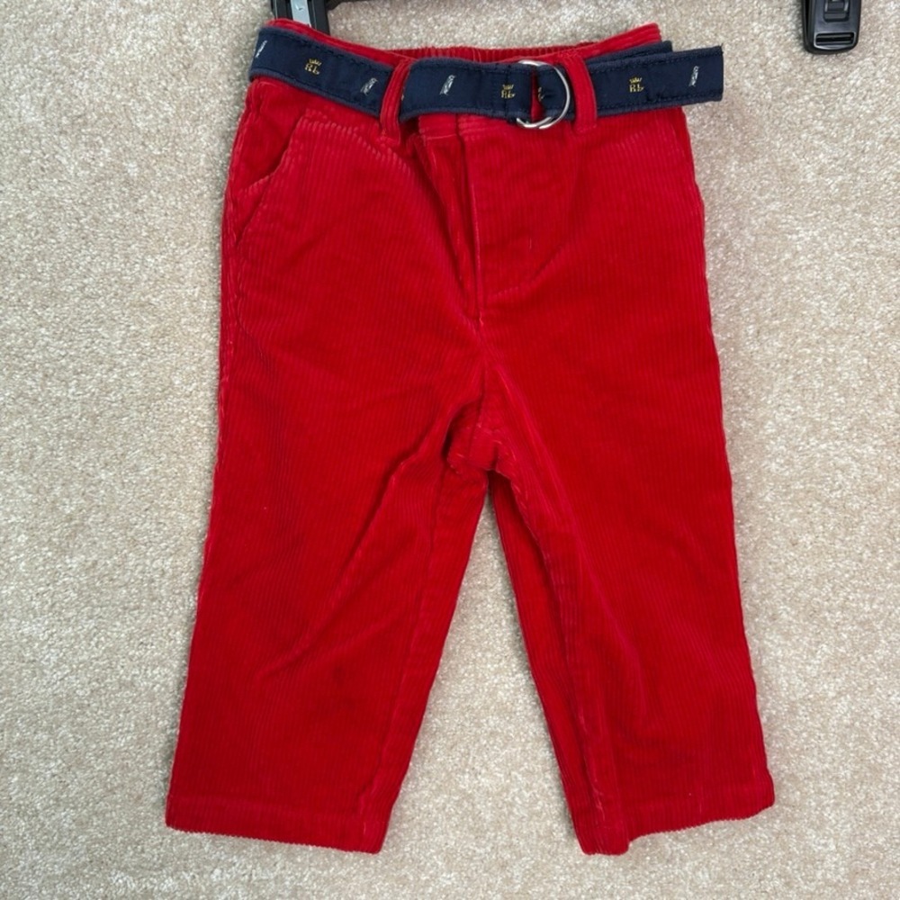 RALPH LAUREN Corduroy Pants Baby Boy 12M Red Belted 12 Months Preppy